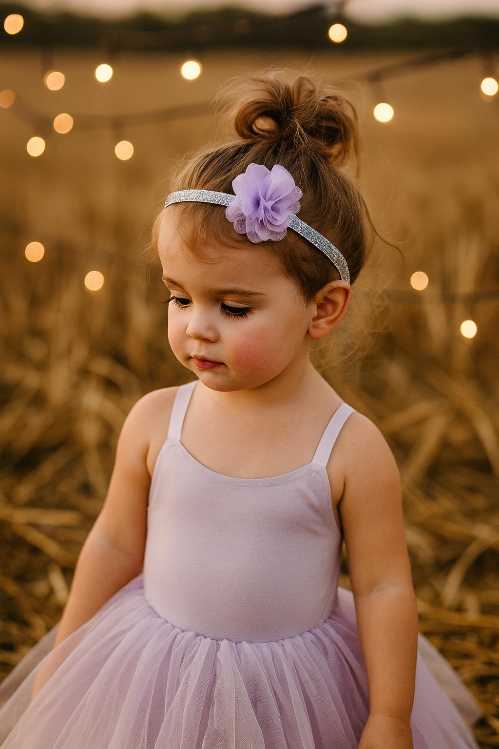 Girls Silver & Lilac Flower Headband