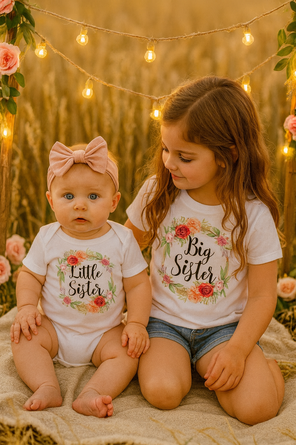 Red Florals Matching Sisters Set - Big Sister & Little Sister Gift (Copy)