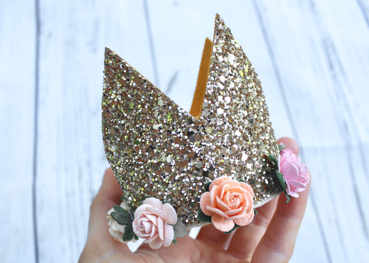 Gold Sparkle & Floral Crown