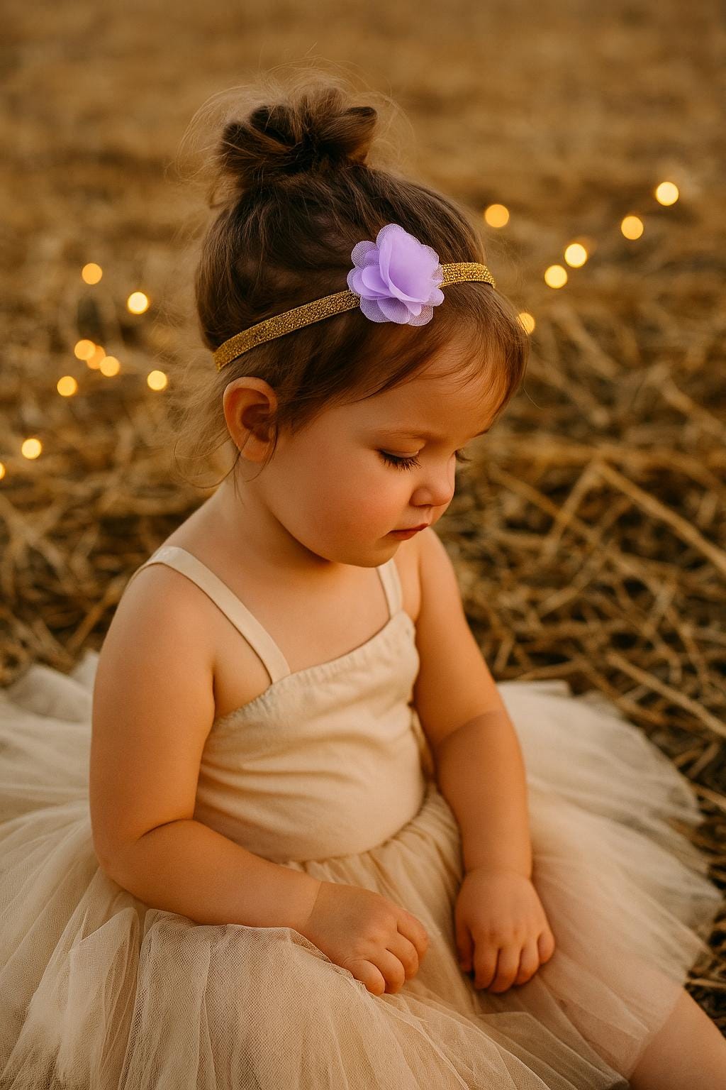 Girls Gold & Lilac Flower Headband