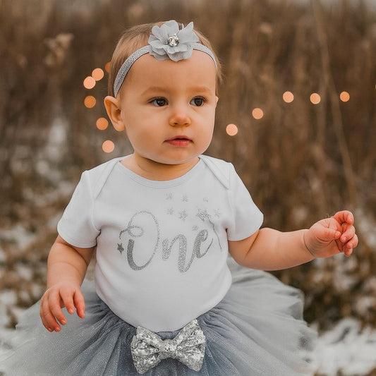 Grey Winter Wonderland 1st Birthday Outfit