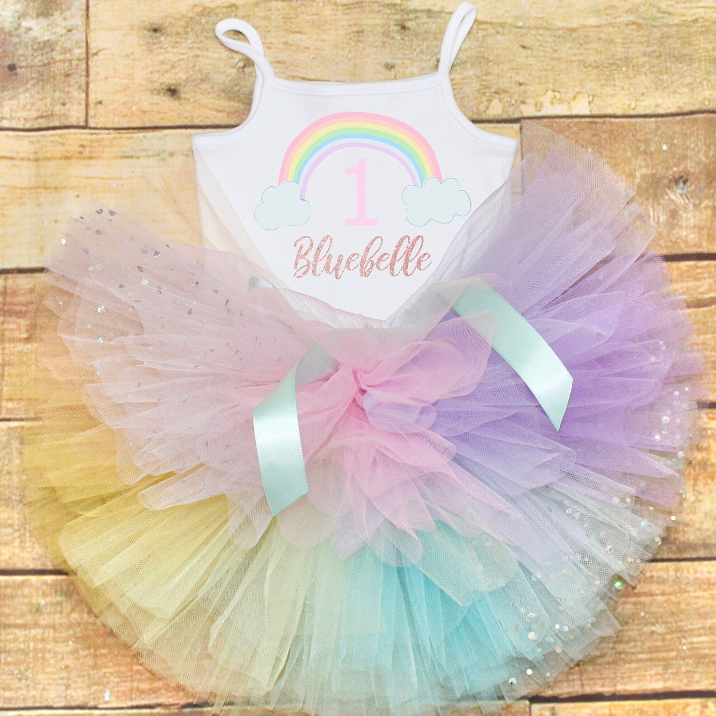Pastel Rainbow Girls Personalised 1st Birthday Outfit