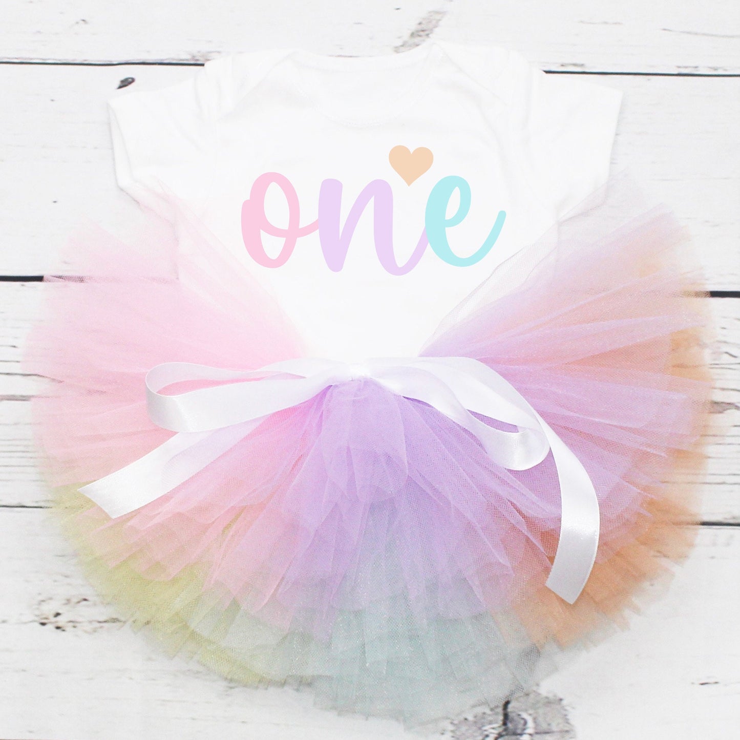 Baby Girls Pastel Rainbow 1st Birthday Tutu Outfit