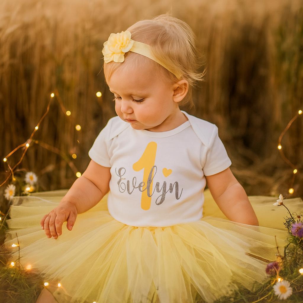Personalised Yellow 1st Birthday Outfit