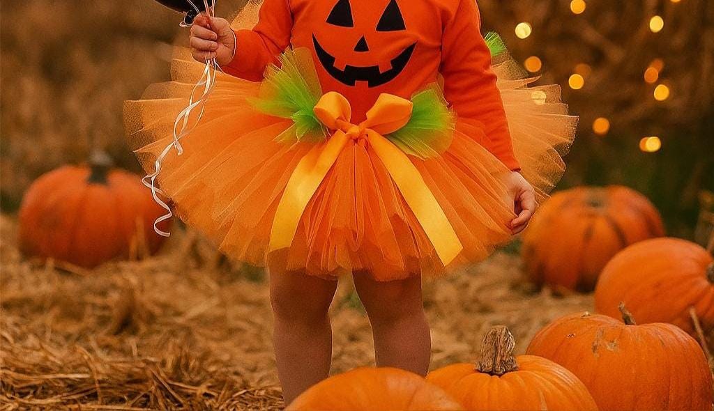 Baby Girls Pumpkin Costume: Leotard & Tutu Skirt - Autumn Outfit