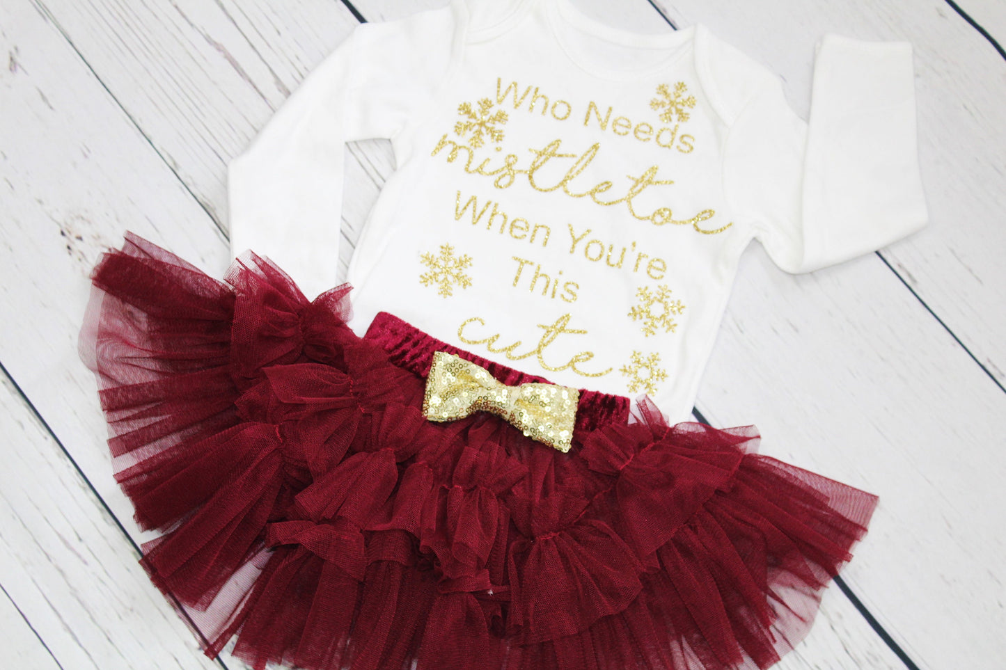 Baby Girls 1st Christmas Outfit Red and Gold Tutu Set