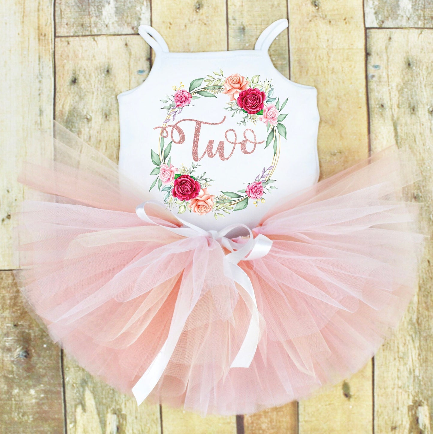 Girls Floral Peach & Pink 2nd Birthday Tutu Set