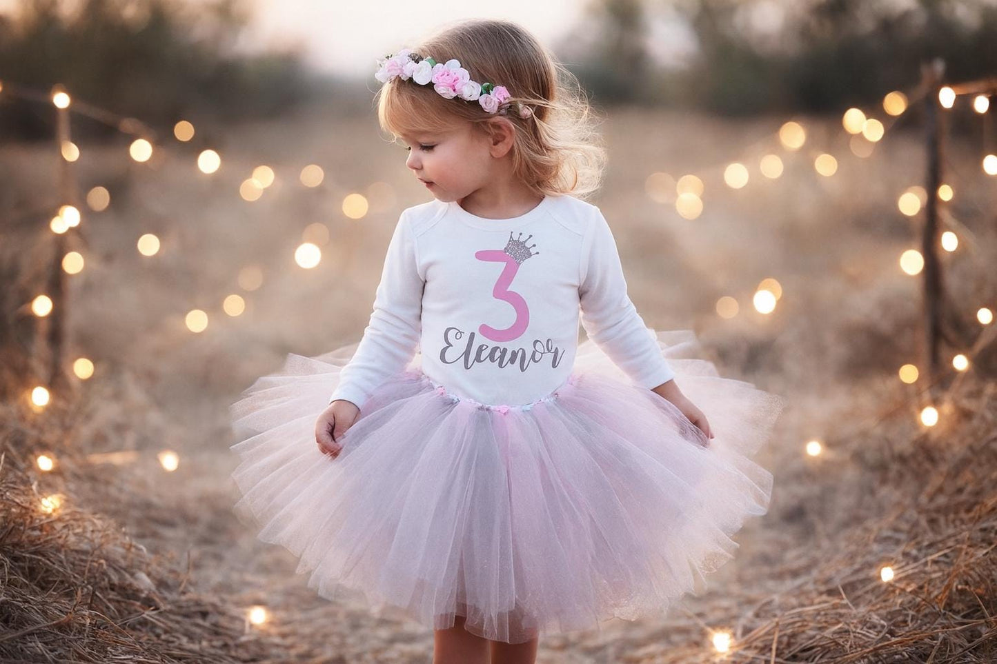 Pink & Grey Personalised 3rd Birthday Tutu Outfit