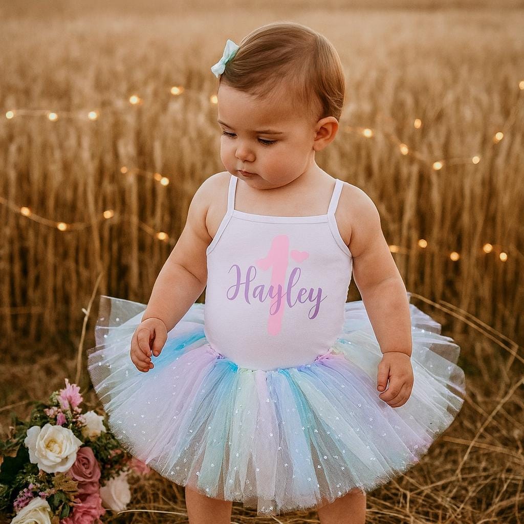 Blue Pastel Rainbow 1st Birthday Outfit