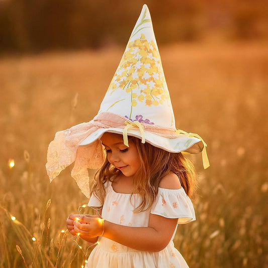 Handcrafted Pastel Floral Witch Hat – Girls Costume, Aged 4+