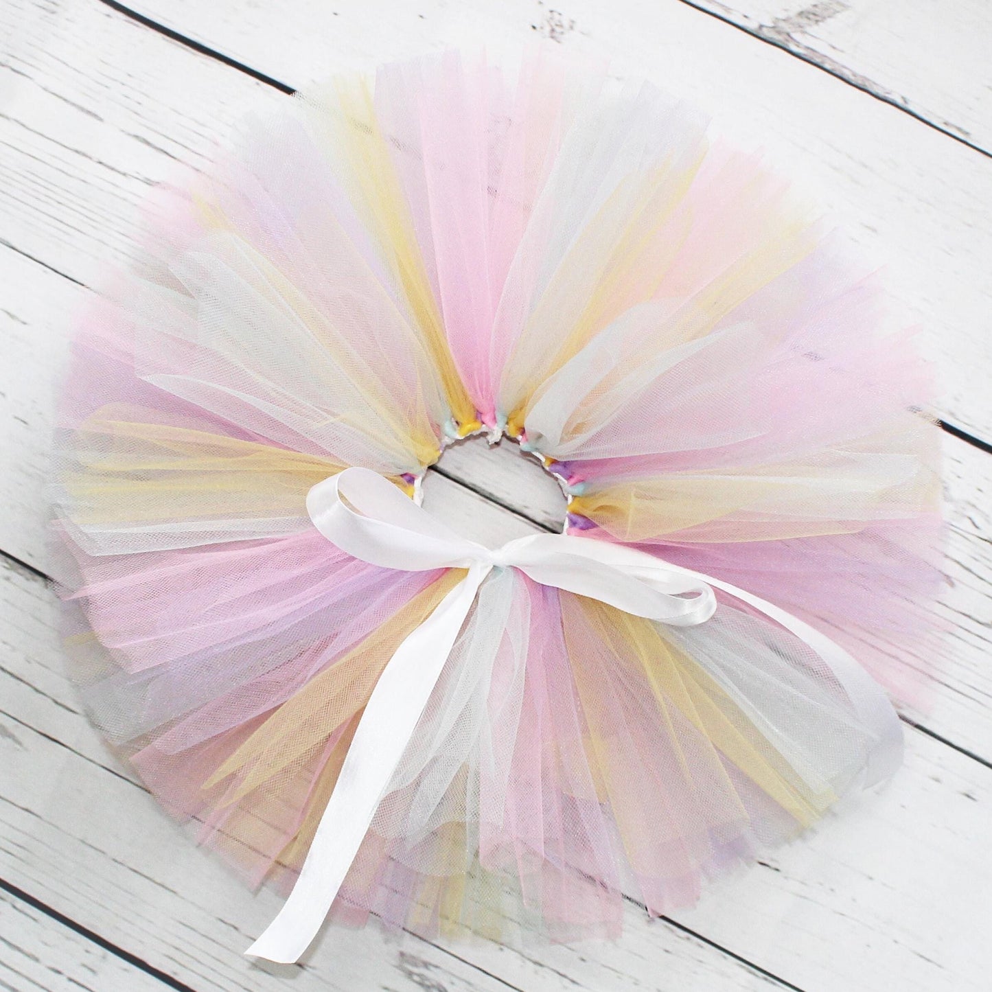 Girls First Birthday Outfit: Gold 'ONE' Bodysuit & Pastel Rainbow Tutu