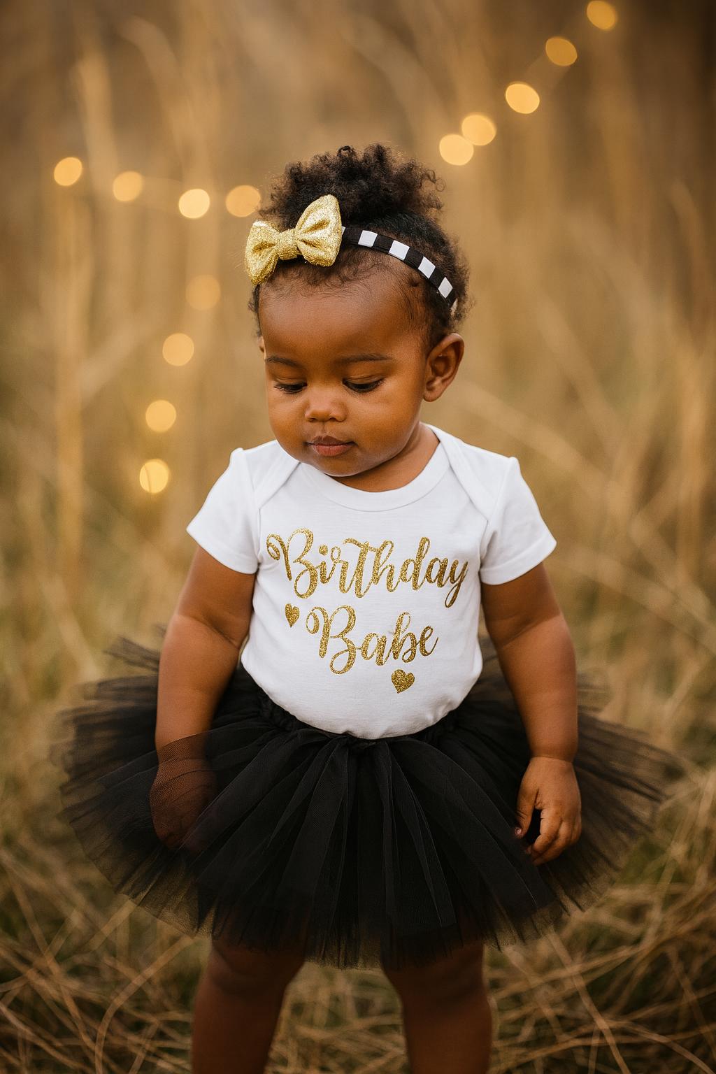 Black & Gold Glitter Birthday Babe Tutu Bundle