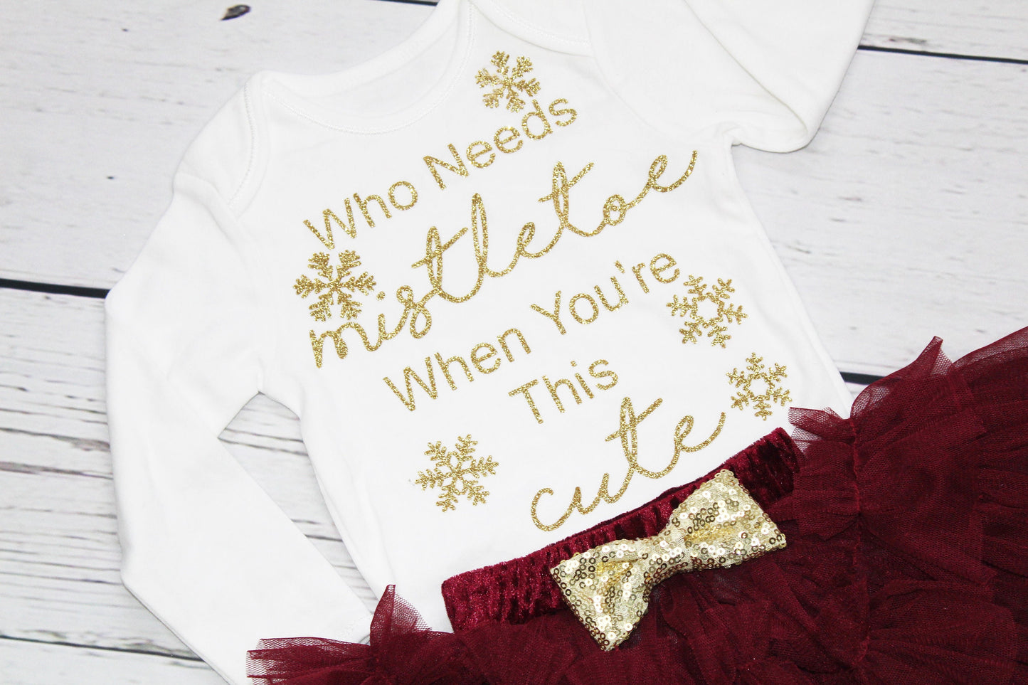 Baby Girls 1st Christmas Outfit Red and Gold Tutu Set