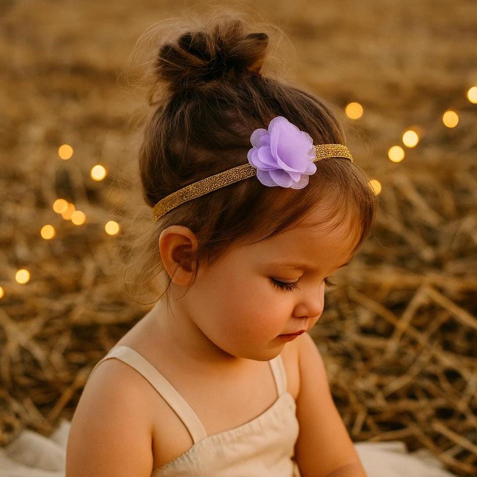 Girls Gold & Lilac Flower Headband