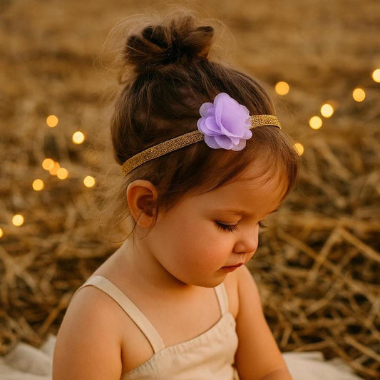Girls Gold & Lilac Flower Headband