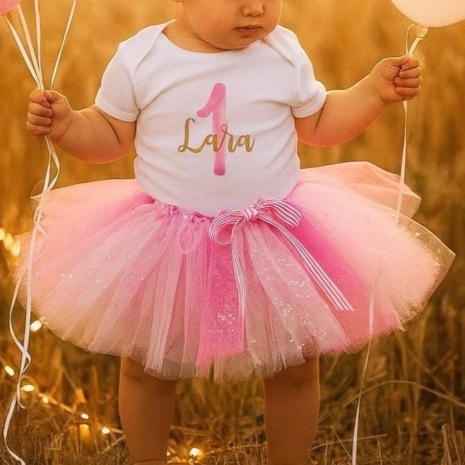 Personalised Pink & Gold First Birthday Outfit
