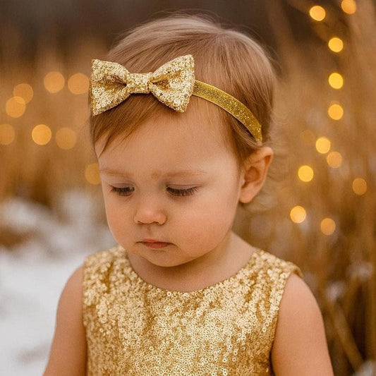 Girls Gold Sequin Bow Headband