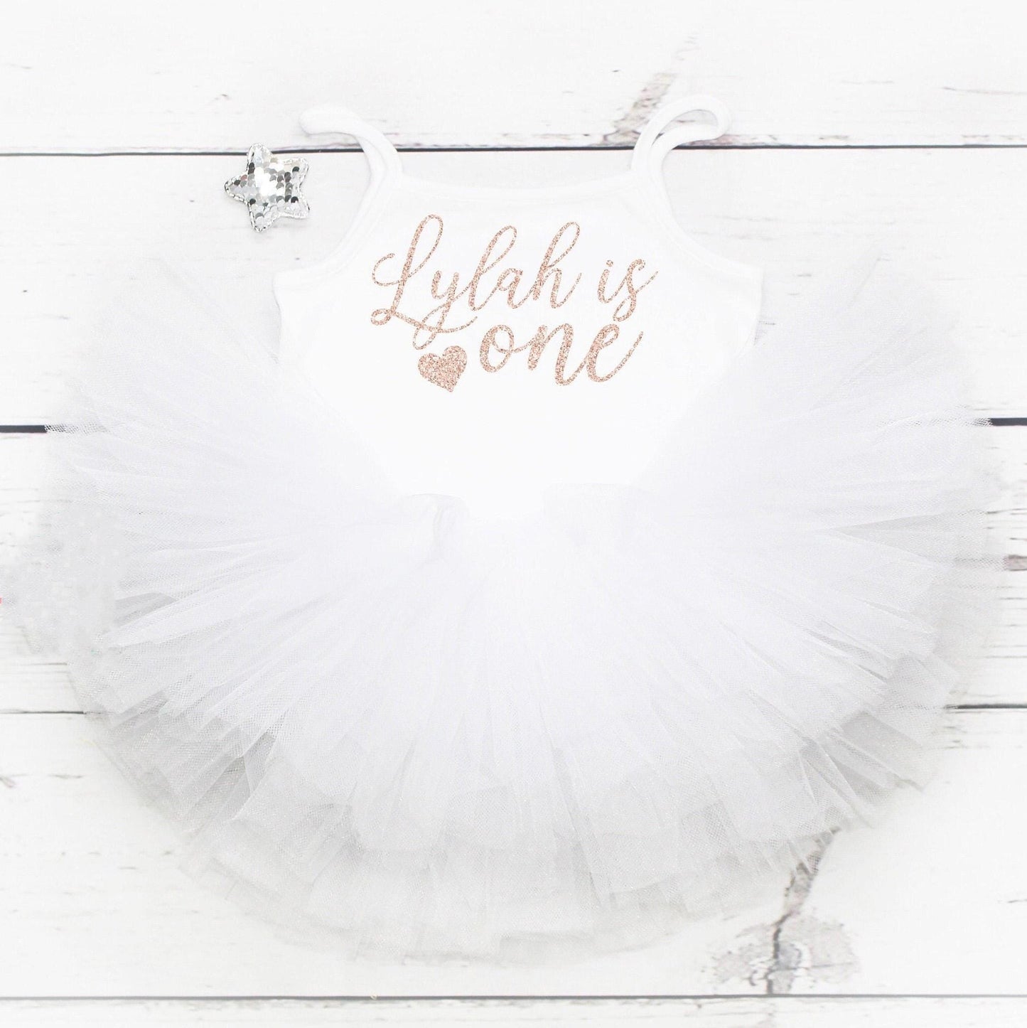 White & Rose Gold Personalised Baby Girls 1st Birthday Outfit