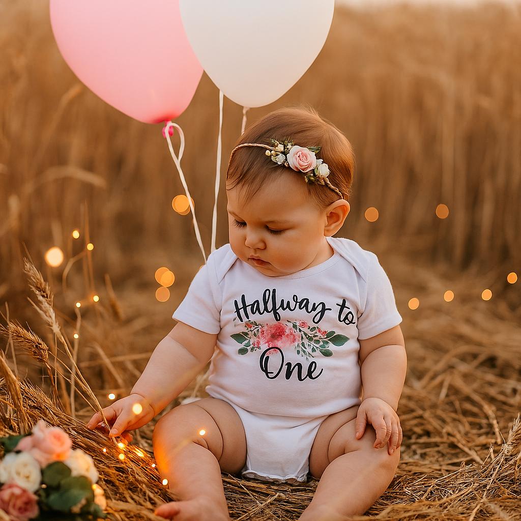 Floral 6 Month Birthday Bodysuit