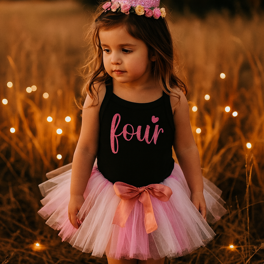 4th Birthday Tutu Outfit in Black & Pink