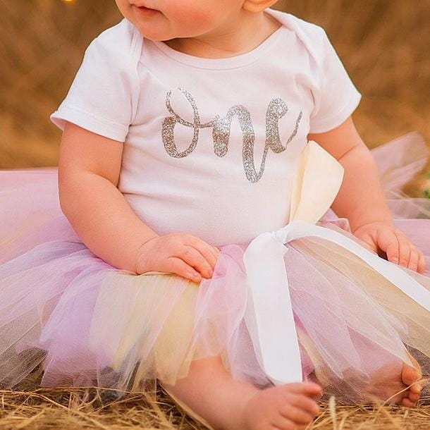 Silver Glitter 'One' Bodysuit & Pastel Rainbow Tutu