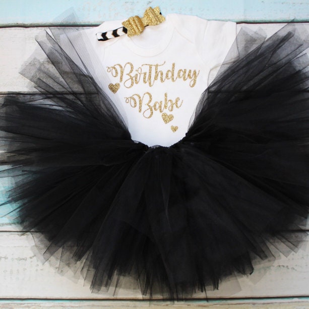 Black & Gold Glitter Birthday Babe Tutu Bundle
