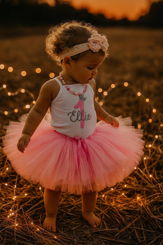 Personalised Girls 1st Birthday Tutu in Silver and Pink