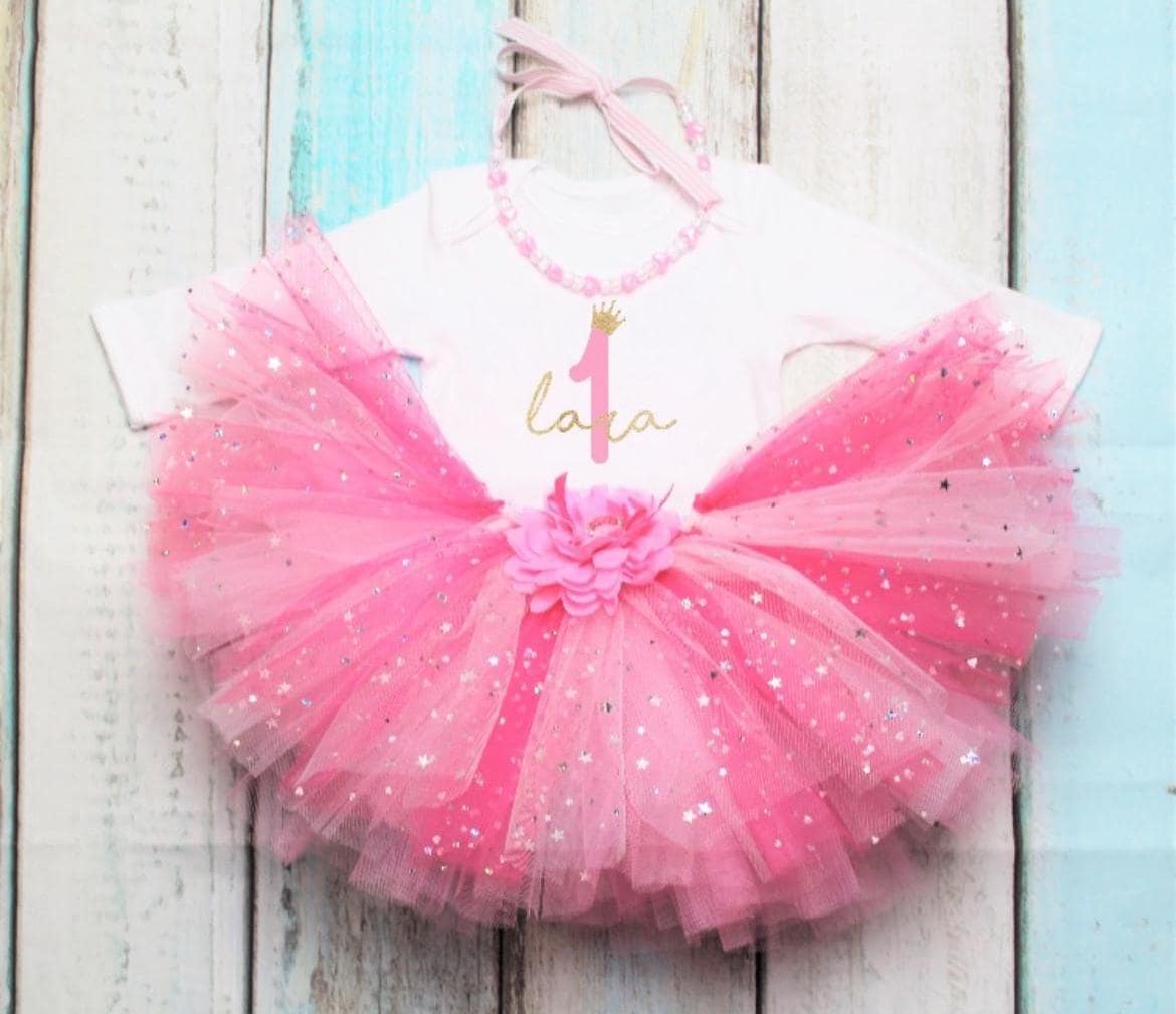 Personalised Girls 1st Birthday Pink Sparkle Tutu Outfit