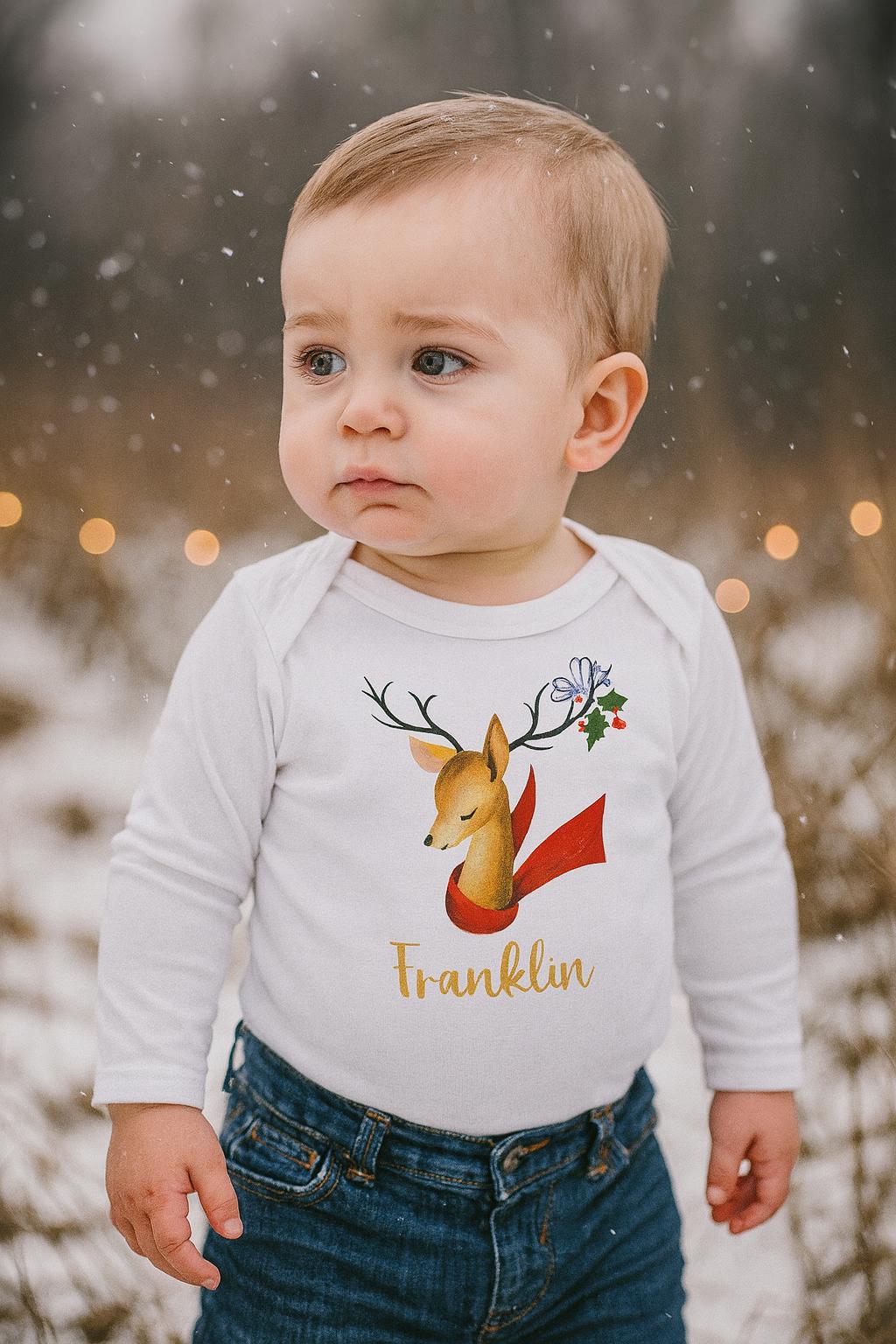 Personalised Reindeer Baby Boys Christmas Bodysuit