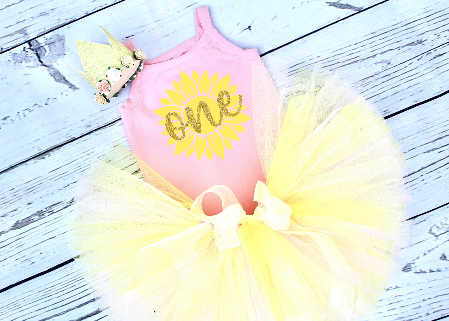 Sunflower 1st Birthday Outfit in Pink & Yellow