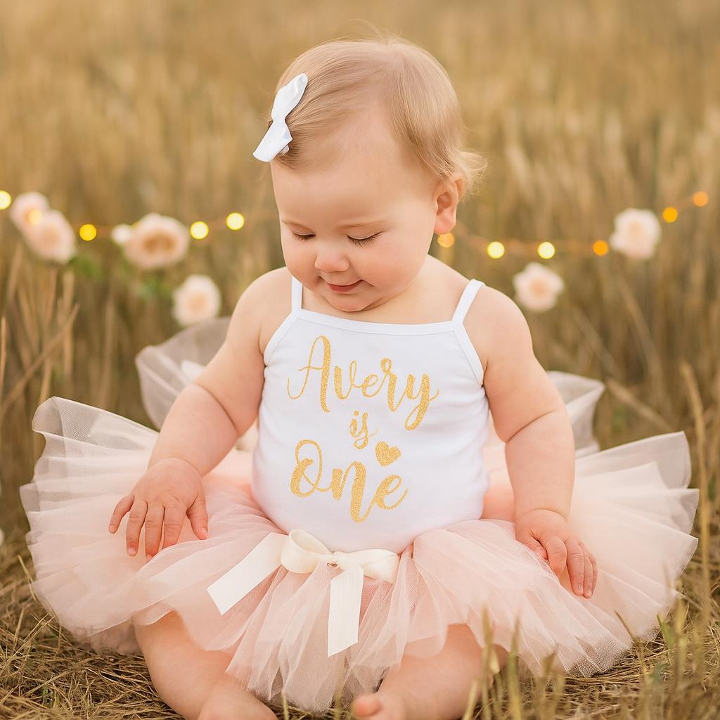 Peach, Pink & Gold Glitter 1st Birthday Outfit