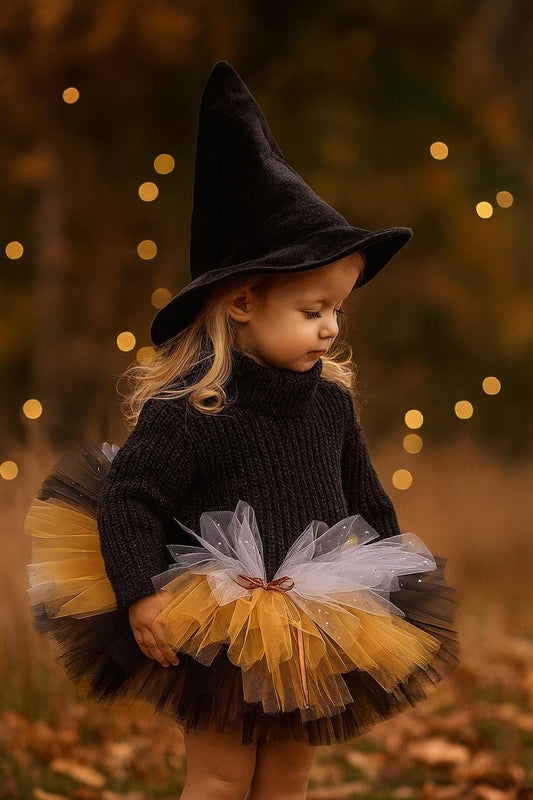Girls Halloween Sparkly Tutu Skirt in Orange Black White Tulle
