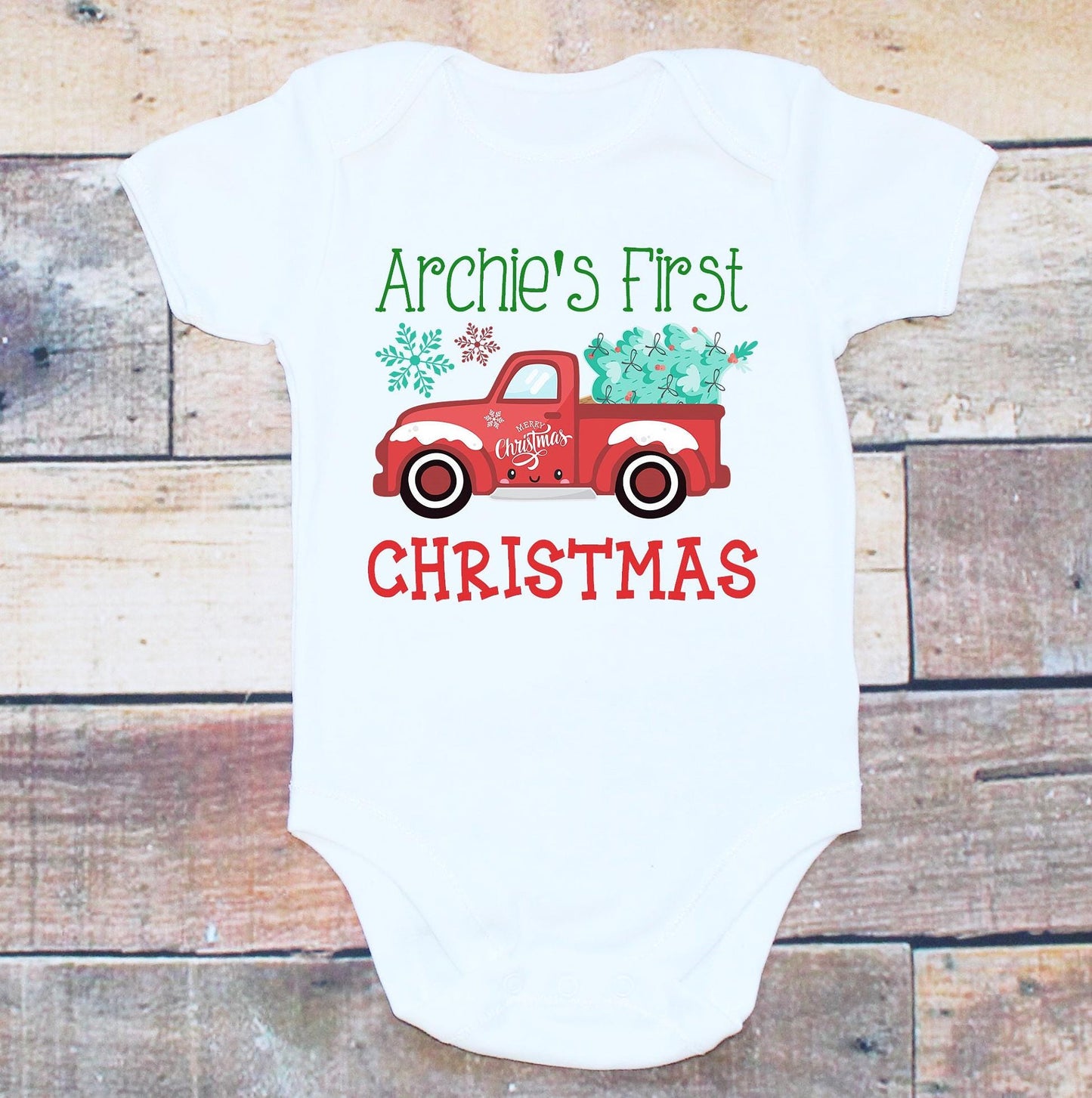 Personalised First Christmas Bodysuit with Truck Design