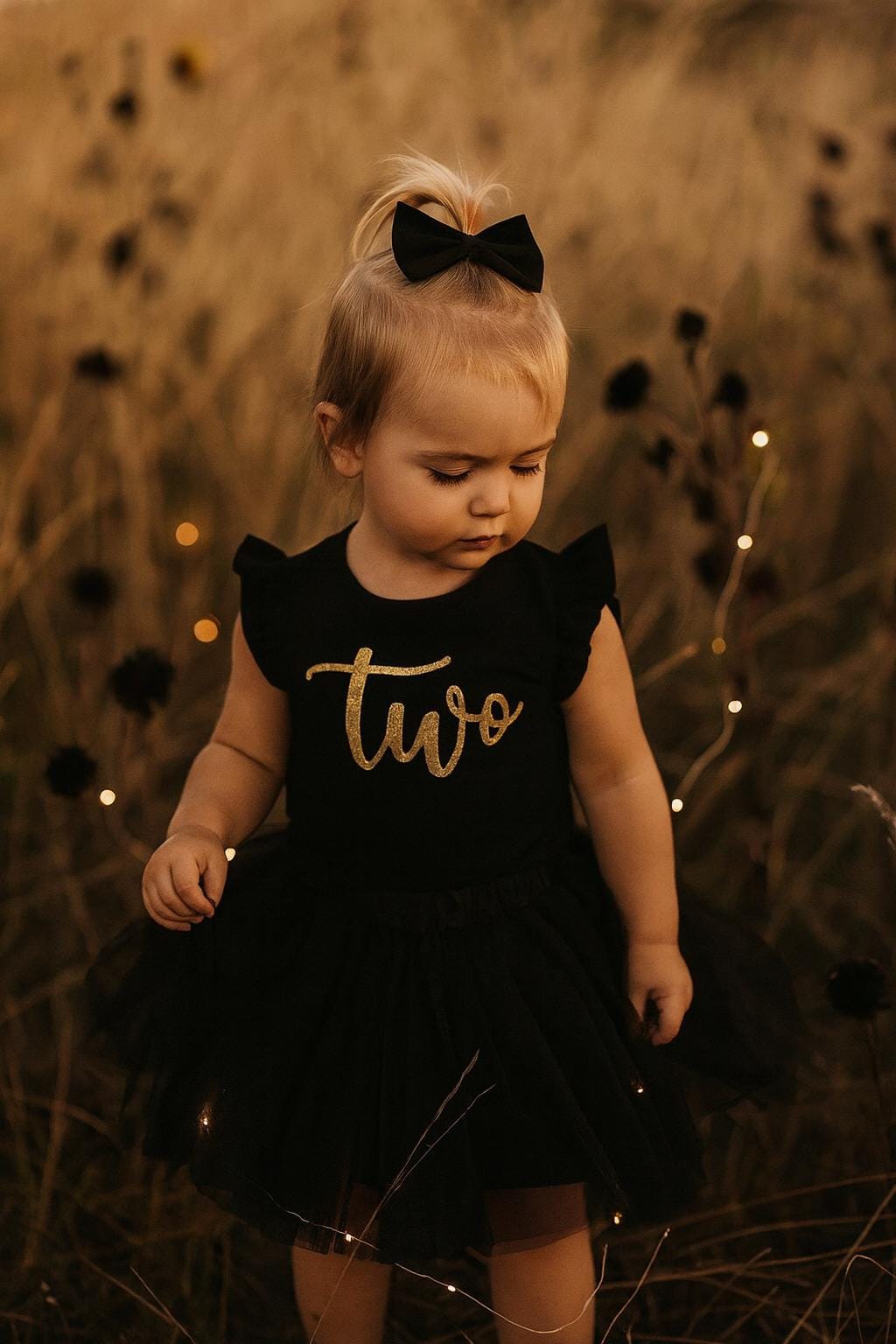 Girls 2nd Birthday T-Shirt in Black and Gold