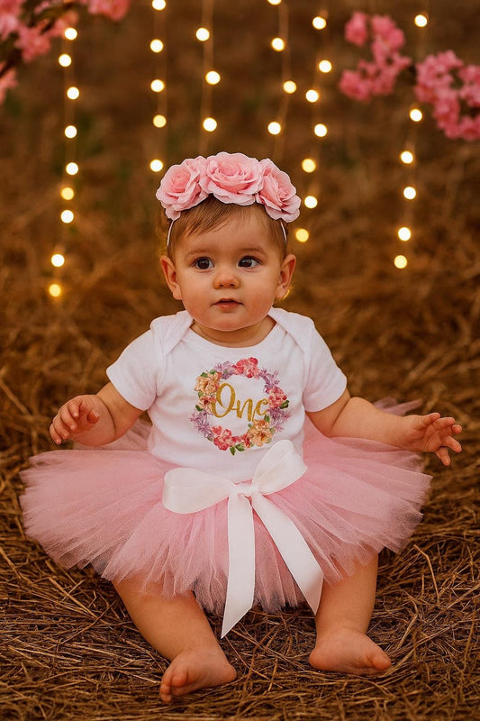 Pink Floral 1st Birthday Outfit