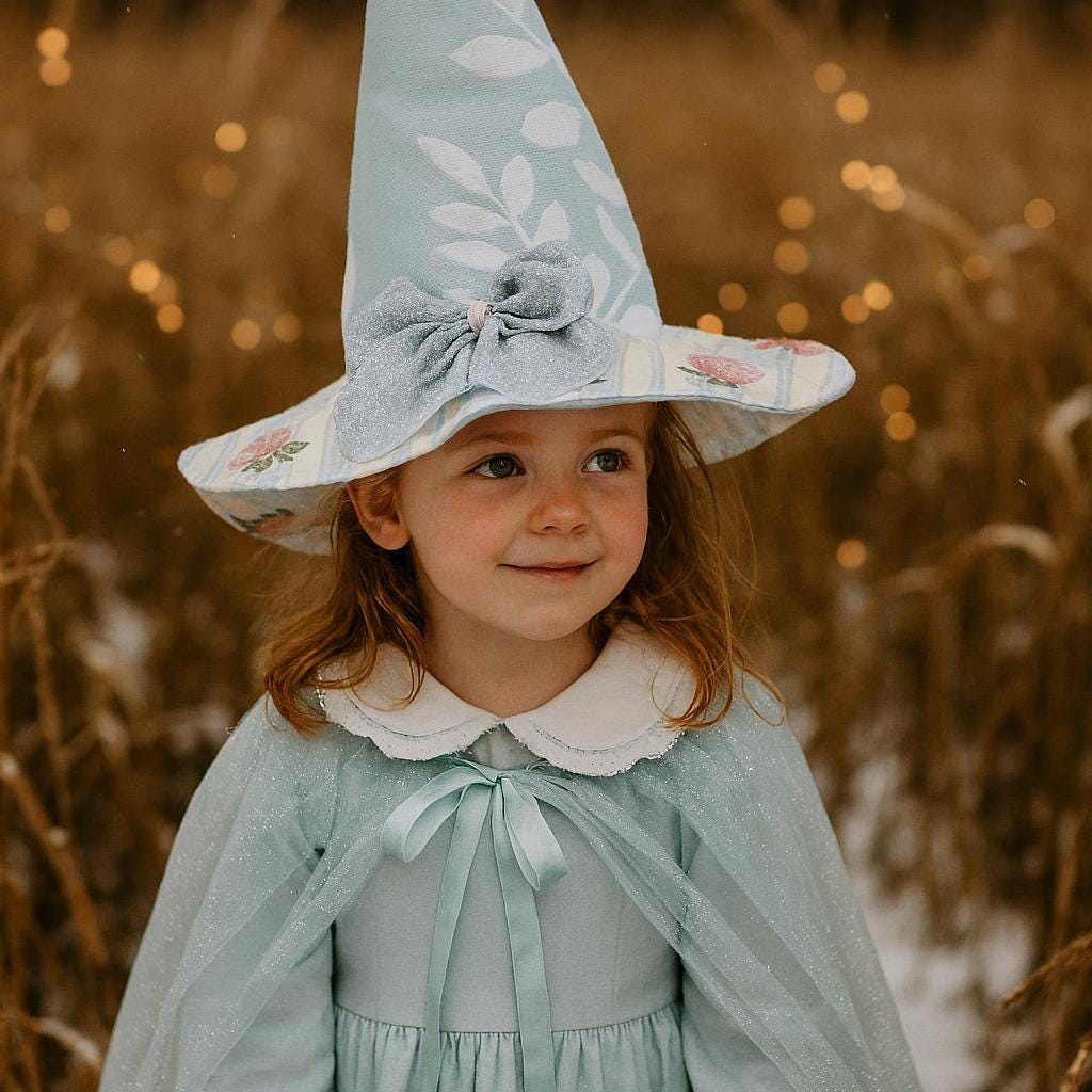 Girls Blue Floral Witch Hat