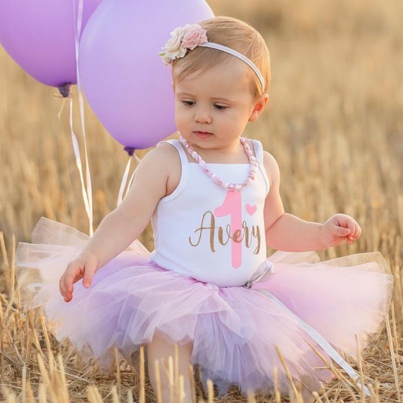 Personalised Pastel Pink & Lilac First Birthday Outfit
