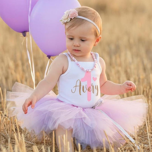 Personalised Pastel Pink & Lilac First Birthday Outfit