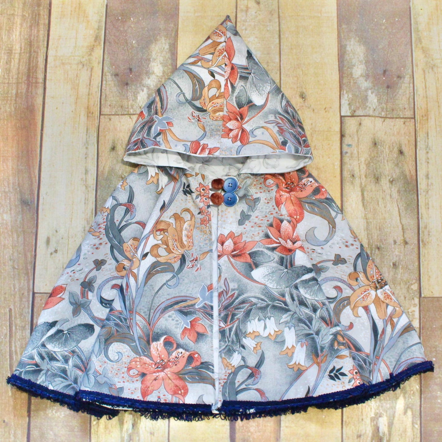 Hayden Cape - Girls Grey and Orange Floral Cape