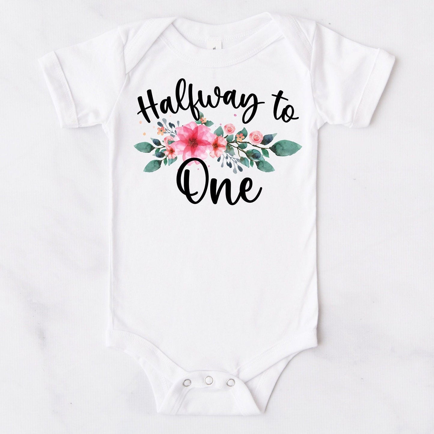 Floral 6 Month Birthday Bodysuit