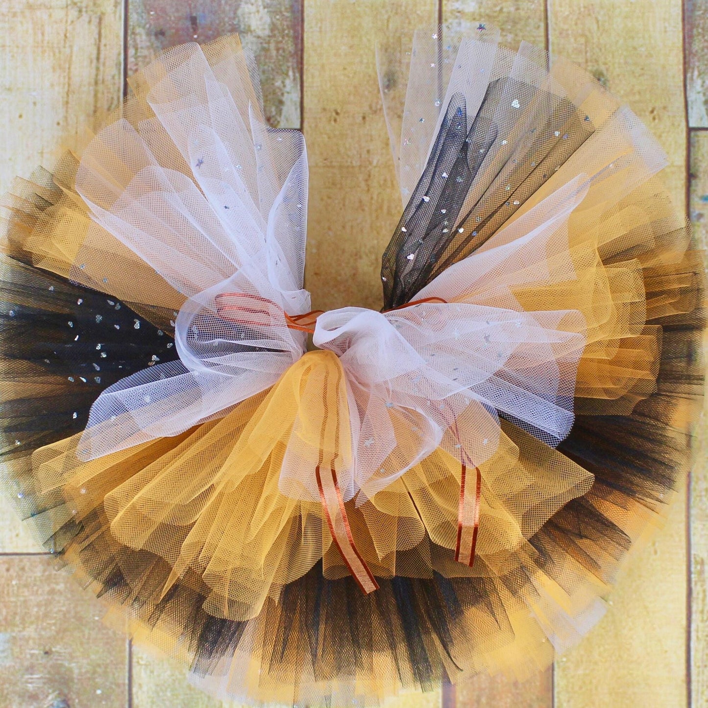 Girls Halloween Sparkly Tutu Skirt in Orange Black White Tulle