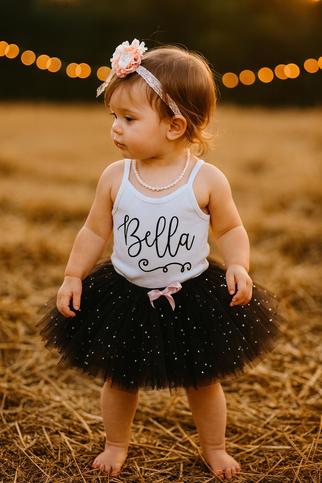 Personalised Black Sparkly Tutu Outfit