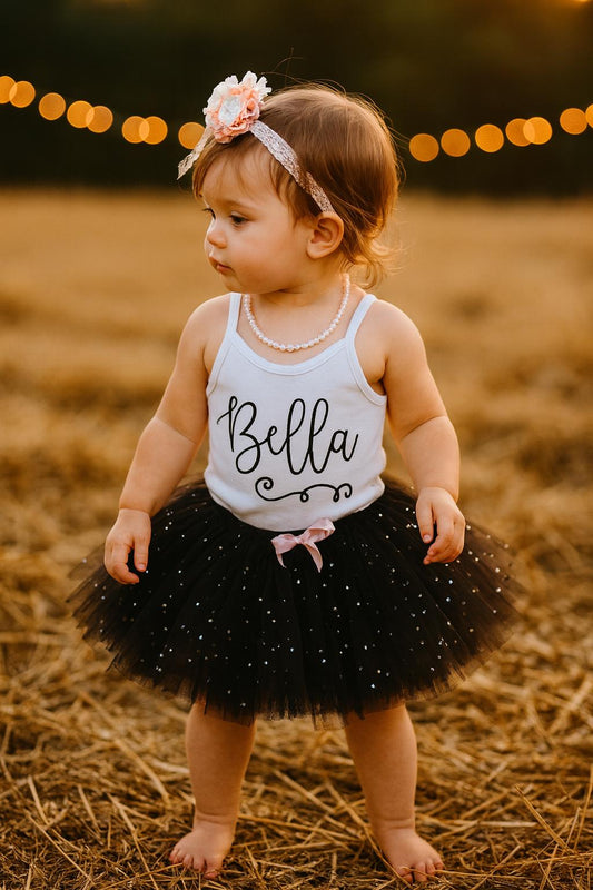 Personalised Black Sparkly Tutu Outfit