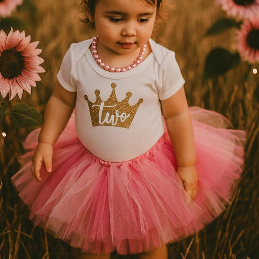 Crown 2nd Birthday Bodysuit with Pink Ombre Tutu