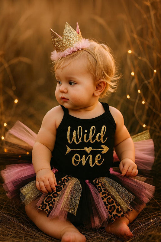 Girls Wild One 1st Birthday Outfit - Pink Cheetah Tutu Set