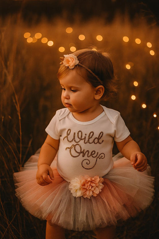 First Birthday Girls Wild One Peach & Blue Tutu Set