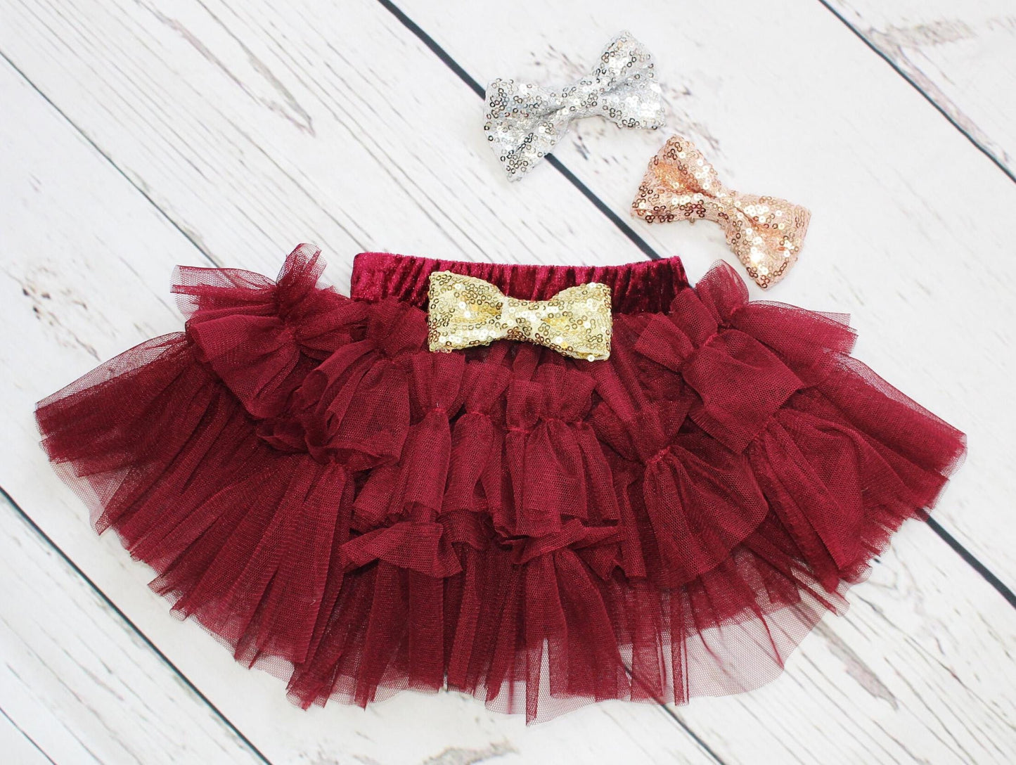 Baby Girls 1st Christmas Outfit Red and Gold Tutu Set