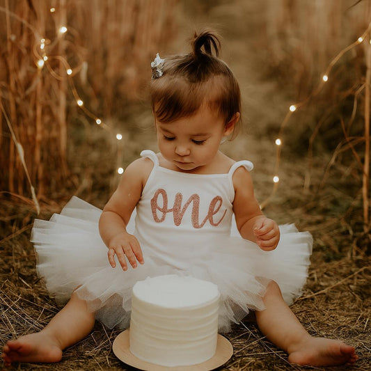 White & Rose Gold Baby Girls 1st Birthday Outfit