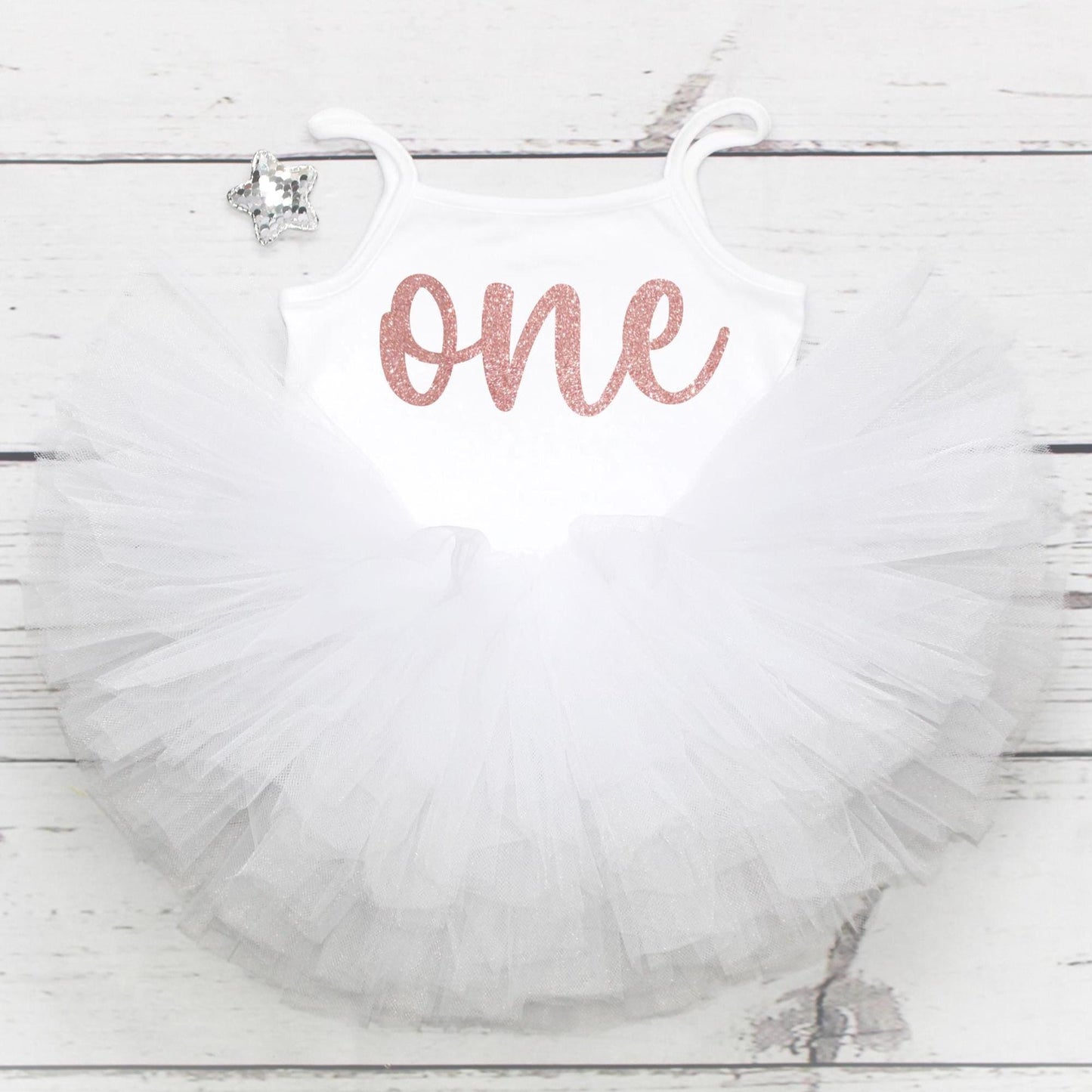 White & Rose Gold Baby Girls 1st Birthday Outfit