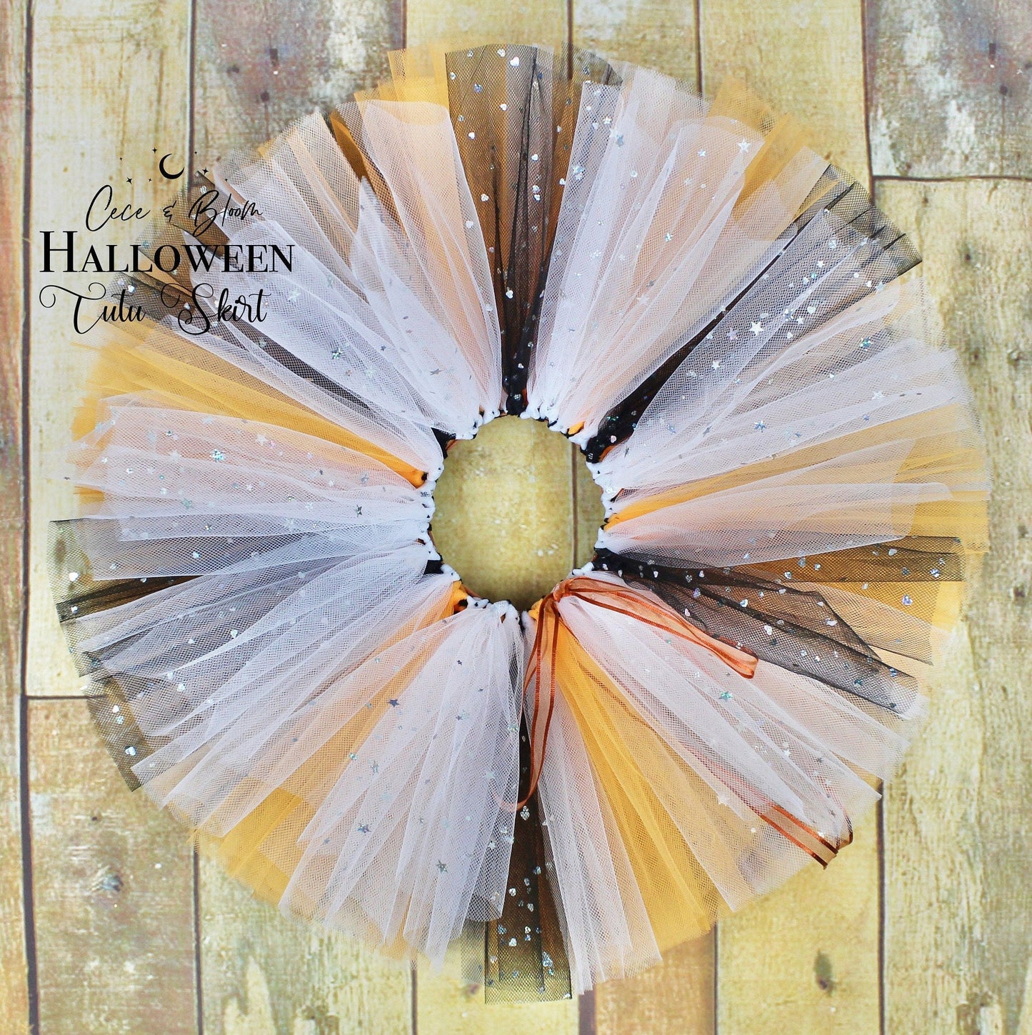 Girls Halloween Sparkly Tutu Skirt in Orange Black White Tulle